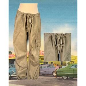Aéropostale Low-rise Cargo Parachute Olive Khaki Drawstring Utility Pants 11/12